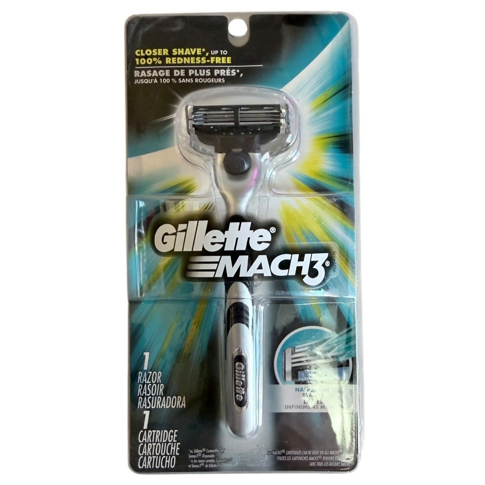 New Gillette Mach3 Men's Razor #97428296-Nano-Thin Blades-Lubricating Strip